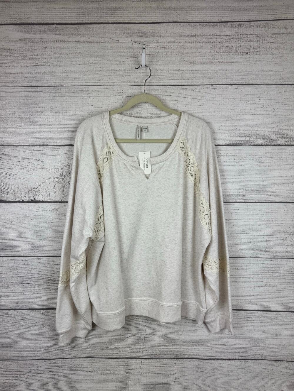 Cato Plus Size Cream Lace Detail Soft Sweatshirt Size 22/24W